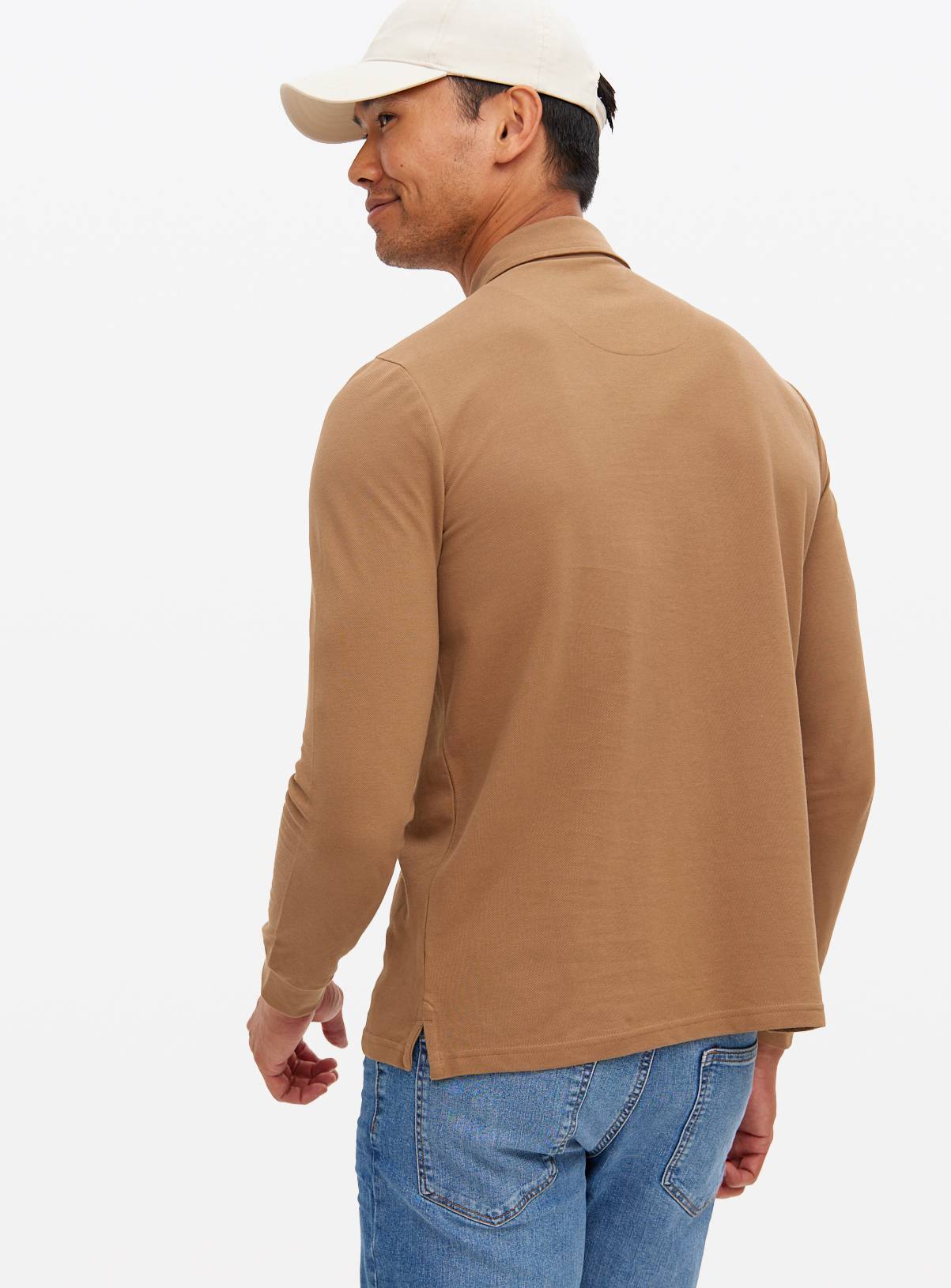 Light Brown Long Sleeve Pique Polo Shirt XL - Image 5
